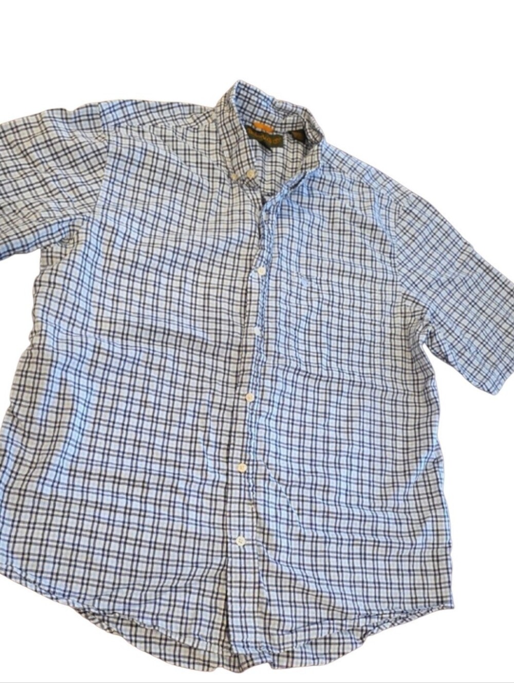 Timberland Men's Short-Sleeve Plaid Button-Down Shirt - Blue & White Size L